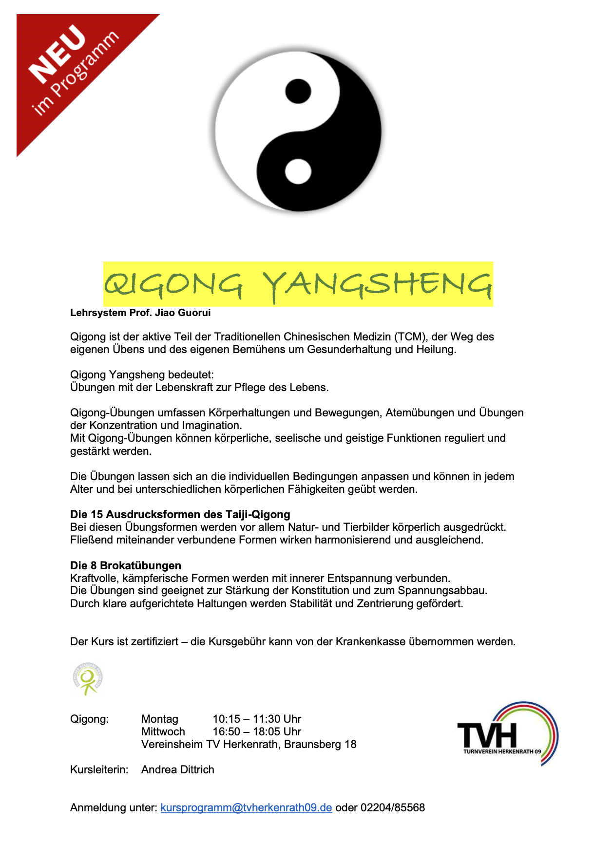 Plätze bei Qigong Yangsheng frei